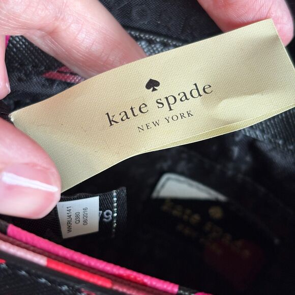 Kate Spade Laurel Way Lilah Floral Crossbody Bag Purse Black Pink Vegan Leather - Picture 7 of 12